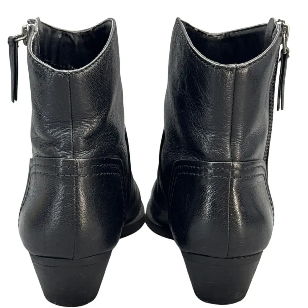 Nine West Black Leather Western Side Zip Ankle Bootie Women 7.5